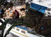 Tabrak Batu Karang, Longboat Naas Bermuatan 4 Ton Mitan Kandas Di Pantai Wakasihu.