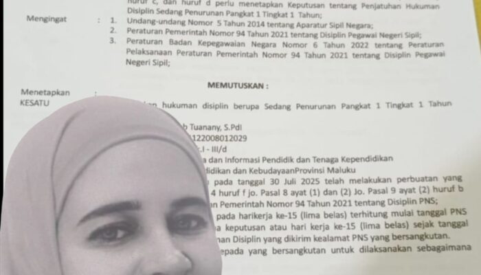 Bocorkan Surat Yang Belum Sah, Begini Kronologi Zainab Tuanany,Pegawai Yang Tak Mentaati Aturan Kerja, Secara Akumulatif Alpa 8 Hari Tetapi Ingin Mendapatkan TPP Penuh