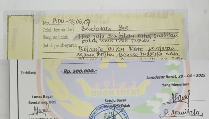 LPJ Dana BOS SD Lamdesar Barat Diduga Bermasalah